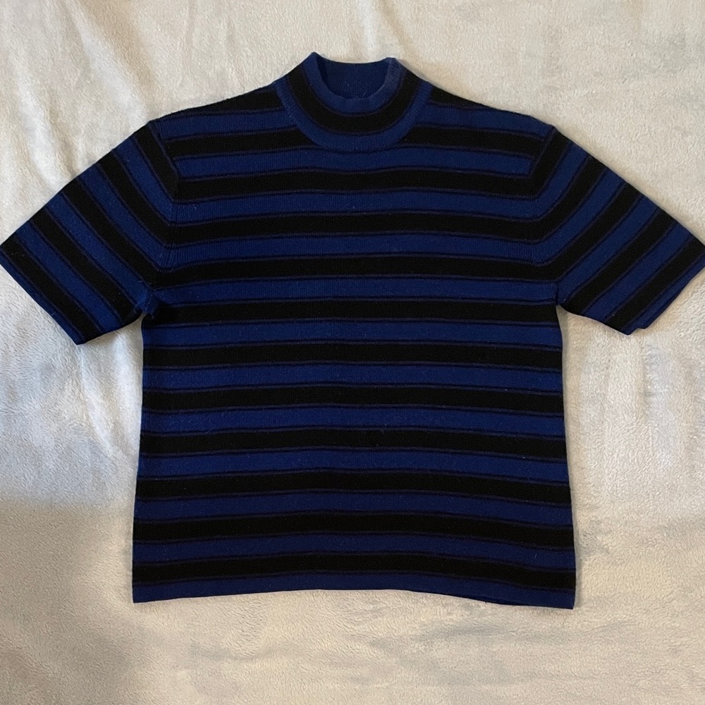 Kasper Women's Black and Blue Striped Turtleneck Sweater